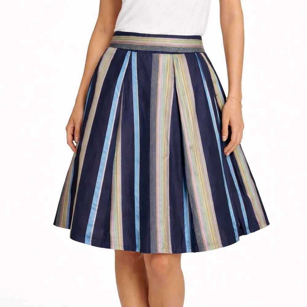 TOMMY HILFIGER A-Line Skirt sz 10 Silk Multicolor Stripe Vintage Y2K Academia